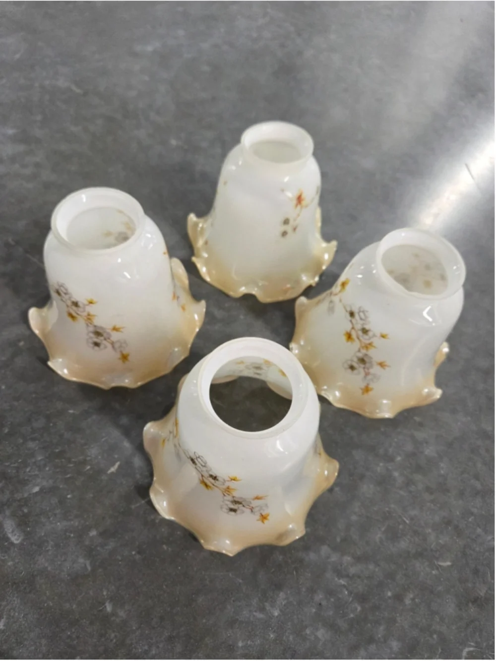 VTG Ceiling Fan Vanity Milk Glass Light Shade Dogwood Cottage Floral Handpainted